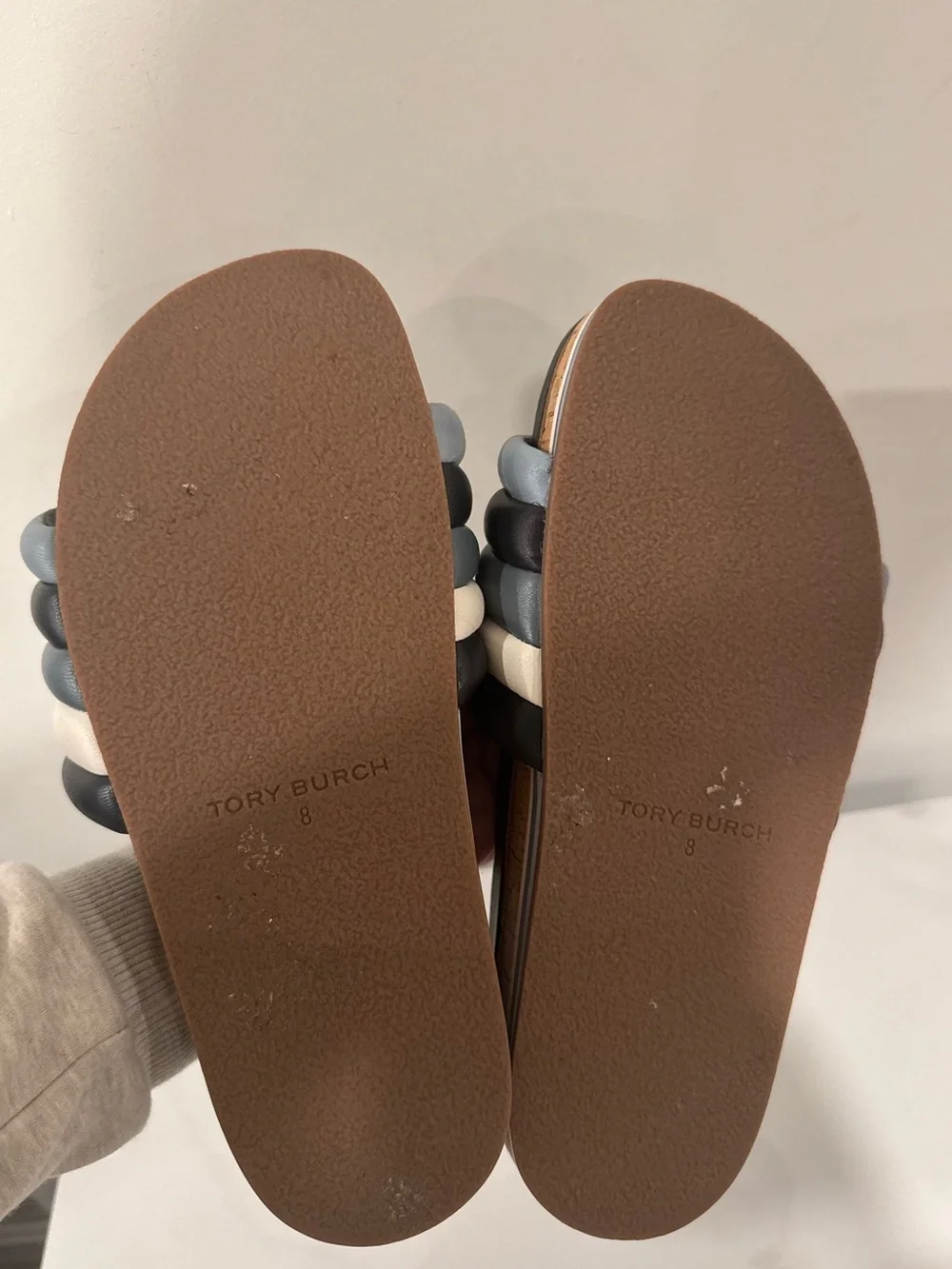 Tory Burch Padded Slide Sandals in Blue & White